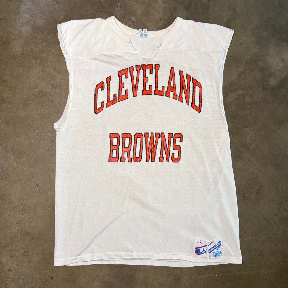 Vintage Champion White Sleeveless Cleveland Browns Mens L